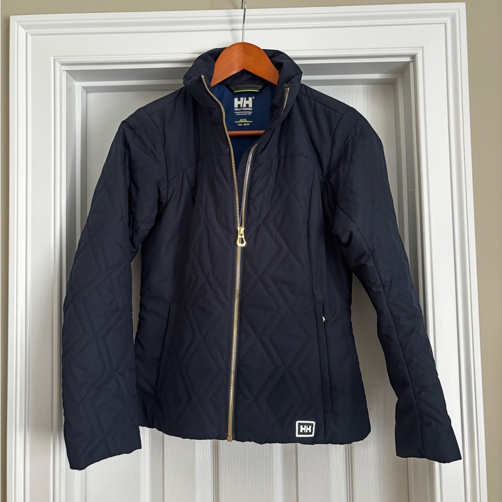 Helly Hansen Navy Quilted Puffer Jacket with Gold Zip